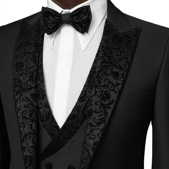 کت و شلوار و ژیله تک دکمه یقه بلیزر تاکسیدو طرح دار فاستونی Di Claro