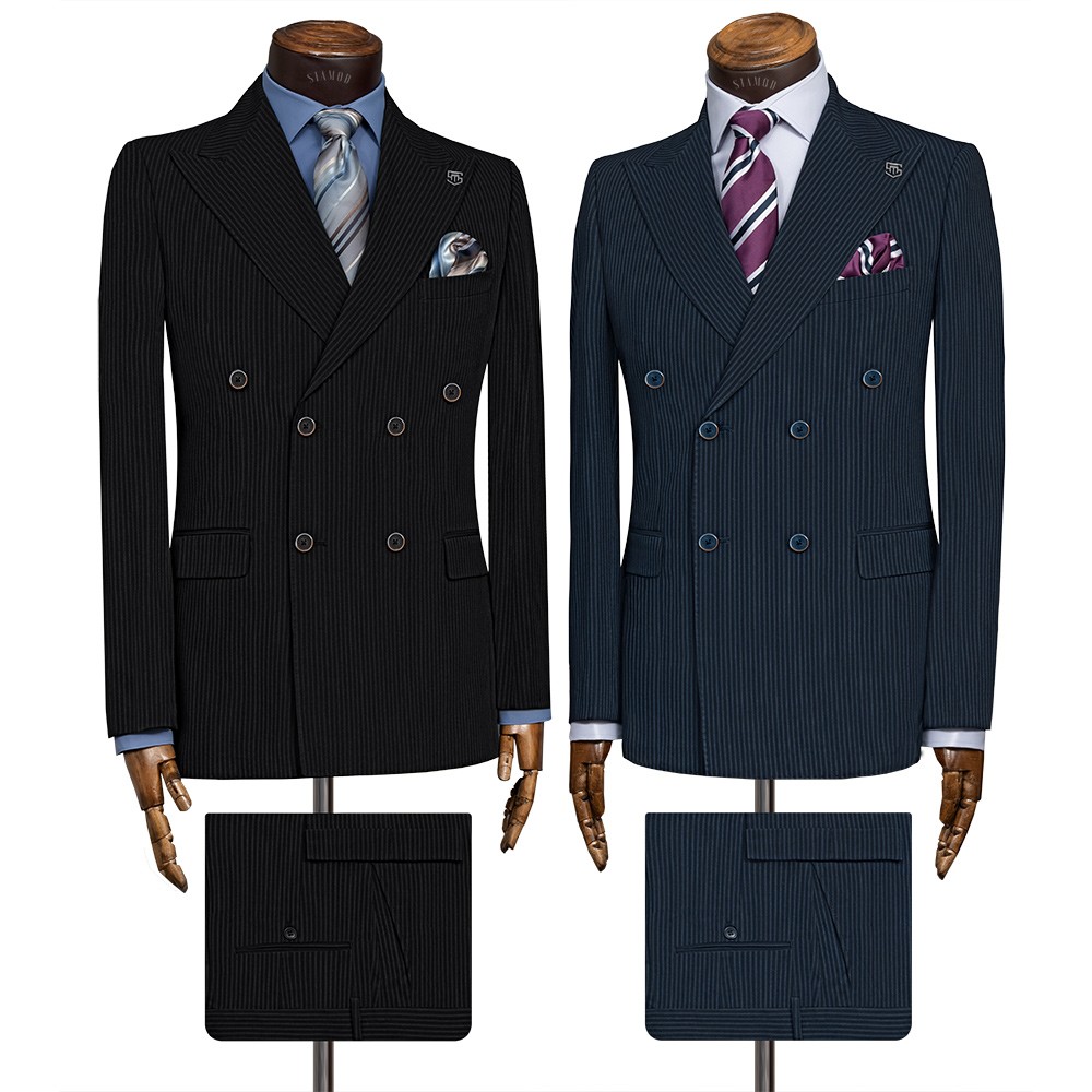 کت وشلوار دبل برست کراویزه طرح دیپلمات یقه بلیزر  پلی ویسکون سیامد