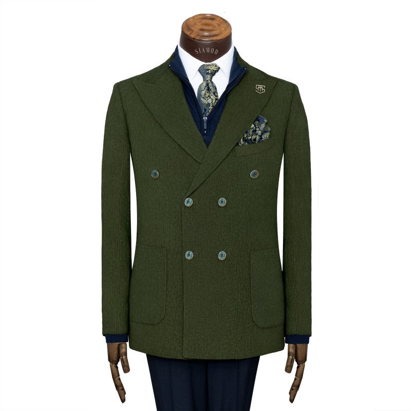 کت تک دبل برست یقه بلیزر ایتالیایی مخمل کبریتی سیامد